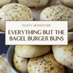 Homemade fluffy everything but the bagel burger buns stacked in a bowl.