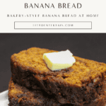 Slices of brown butter cinnamon swirl banana bread topped with melting butter on a white plate